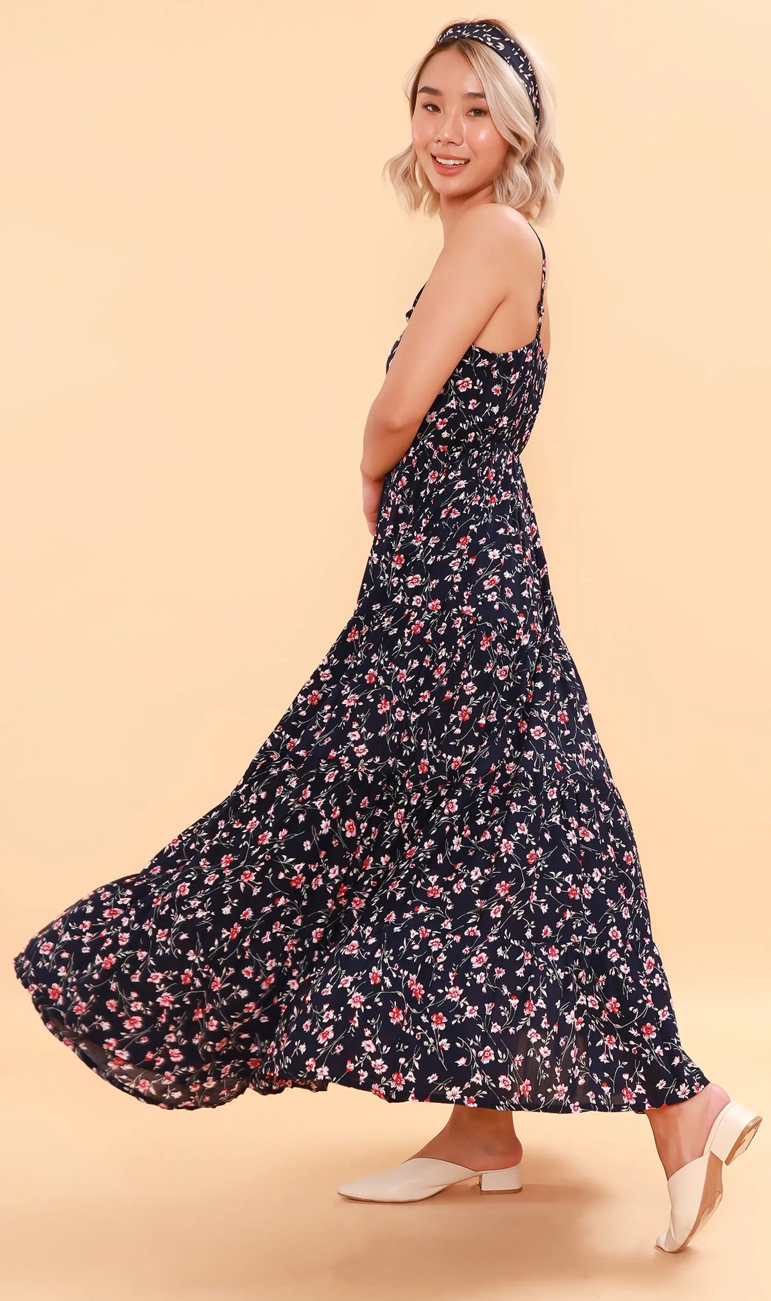 DAHLIA Floral Flowy Dress (Deep Blue)