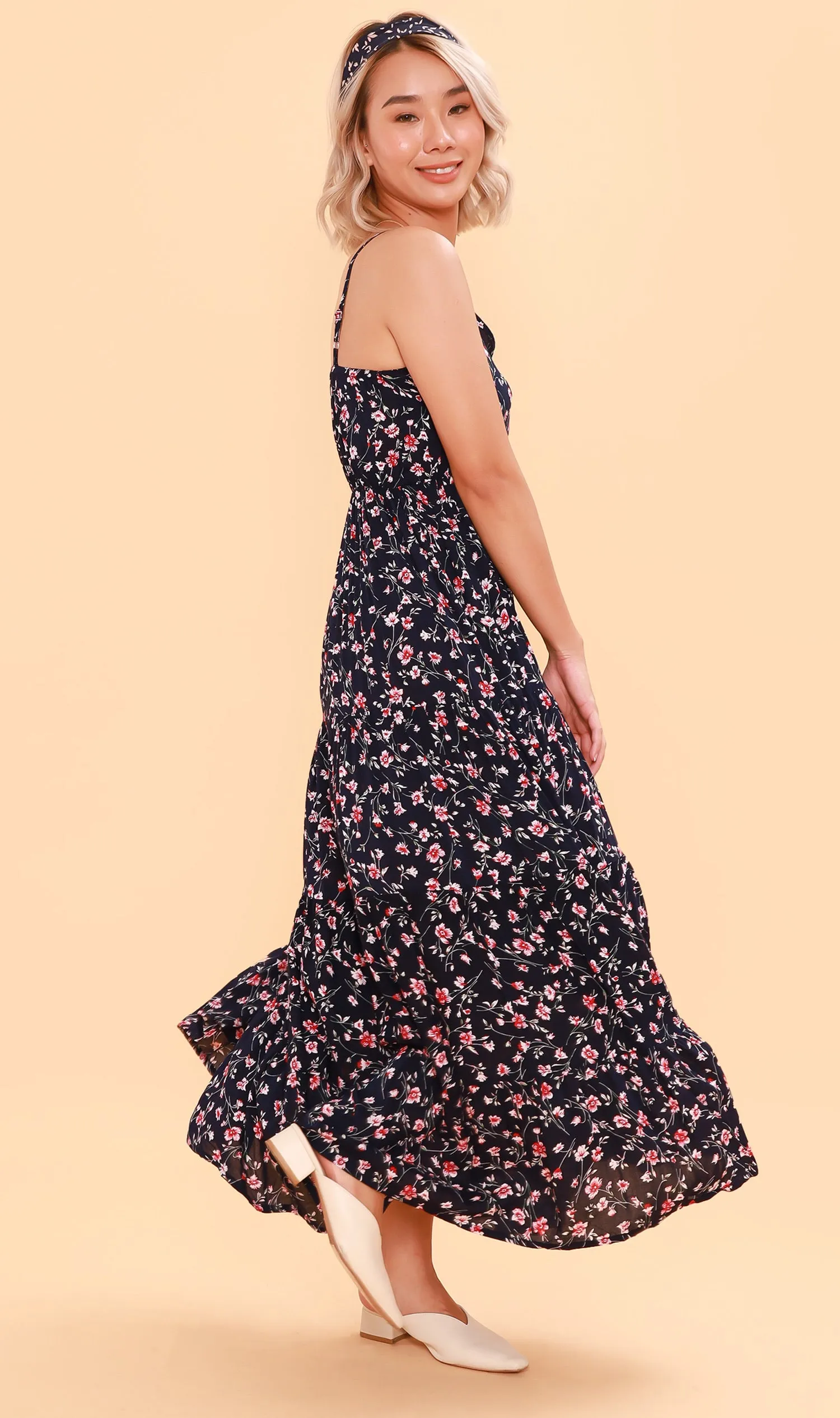 DAHLIA Floral Flowy Dress (Deep Blue)