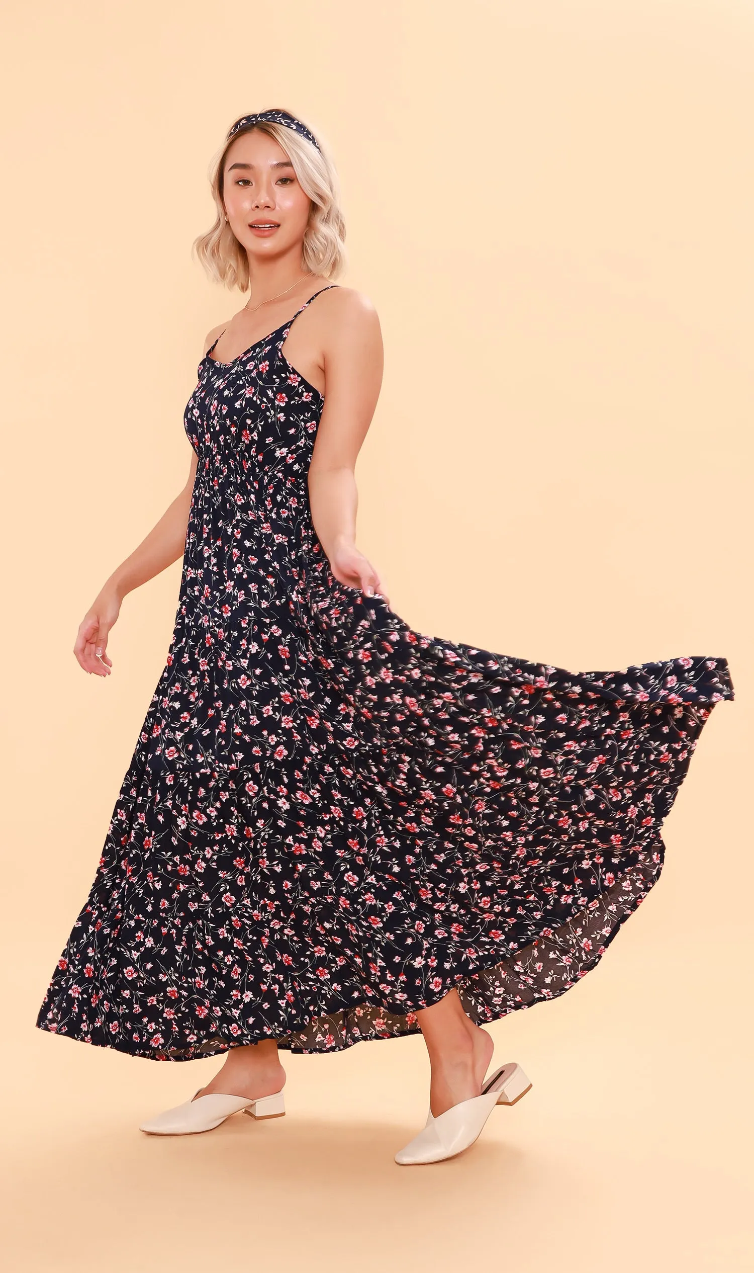 DAHLIA Floral Flowy Dress (Deep Blue)
