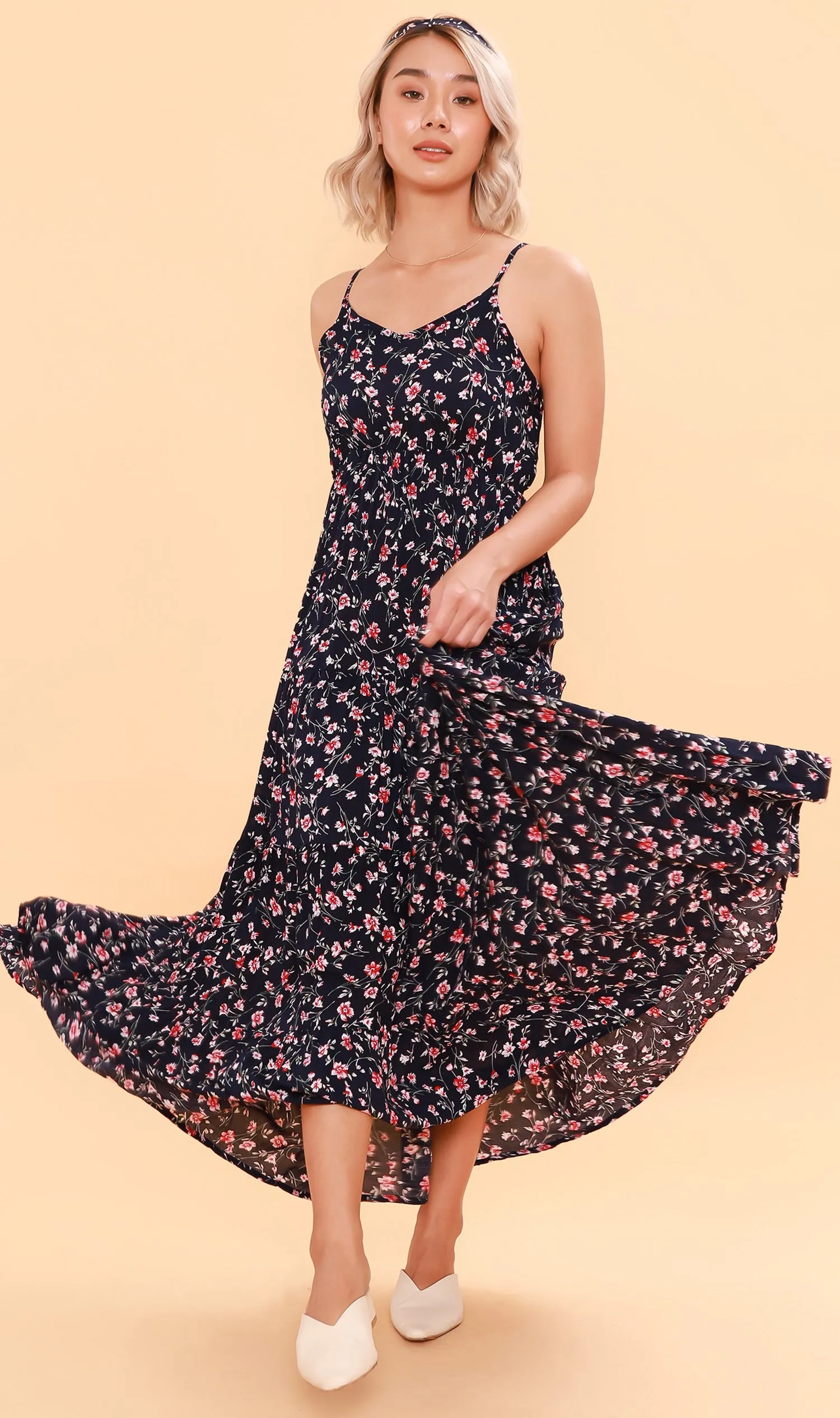 DAHLIA Floral Flowy Dress (Deep Blue)