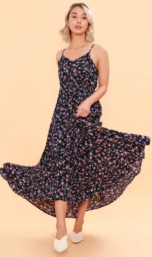DAHLIA Floral Flowy Dress (Deep Blue)