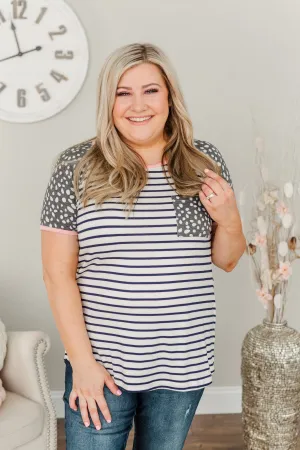 Dare To Be Different Spots & Stripes Top- Ivory, Navy, & Charcoal
