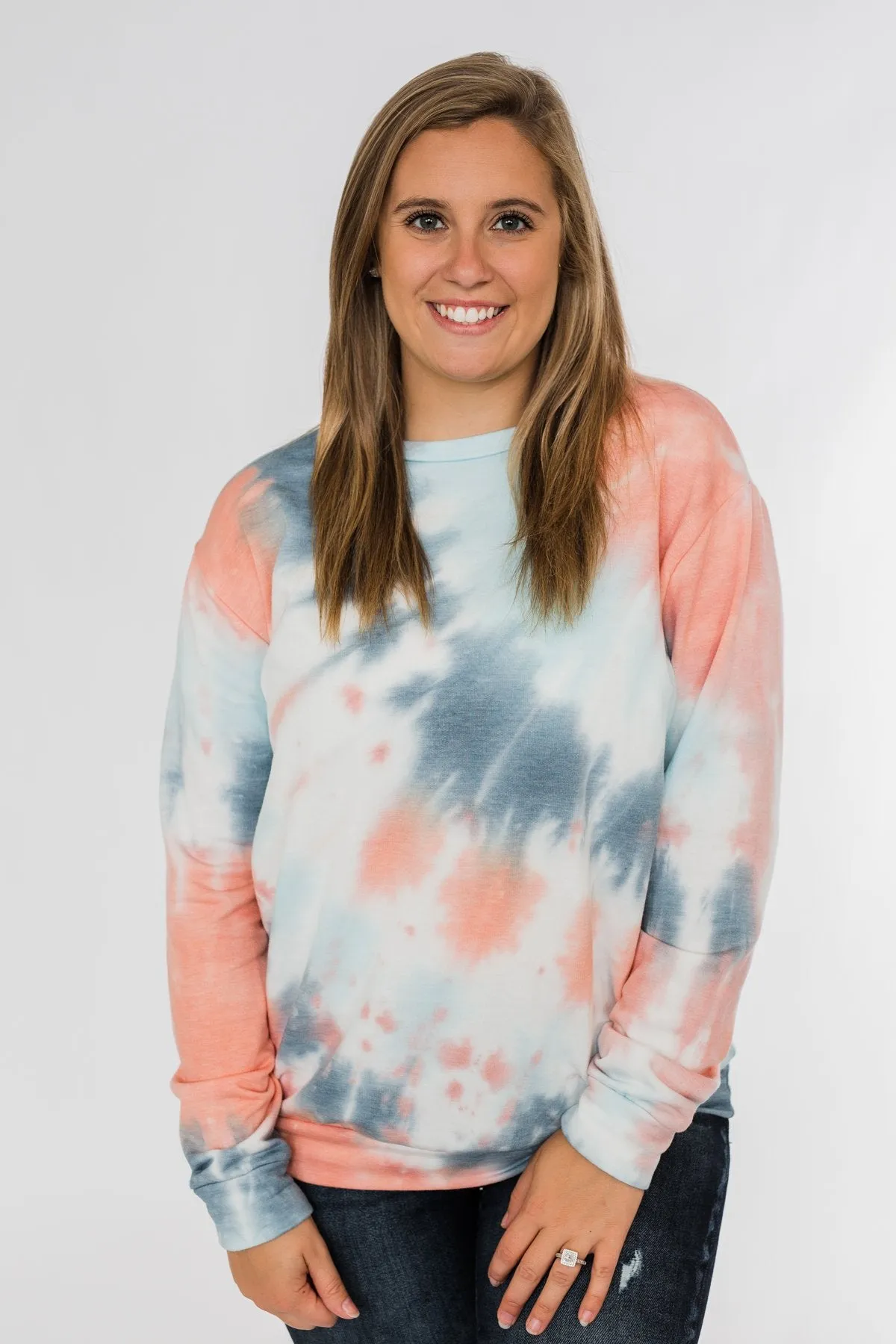 Days Of Endless Wonder Tie Dye Top- Ivory, Peach, Navy
