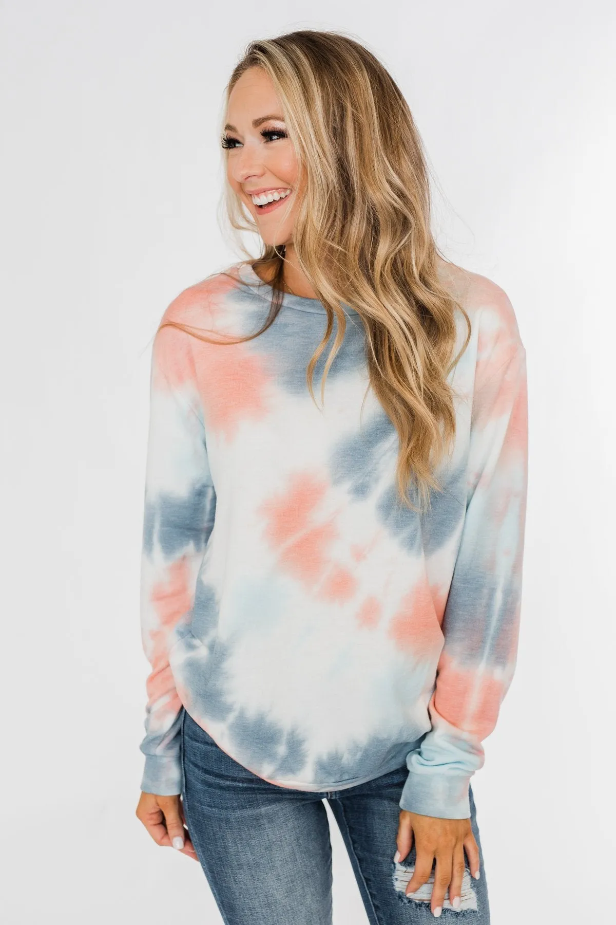 Days Of Endless Wonder Tie Dye Top- Ivory, Peach, Navy