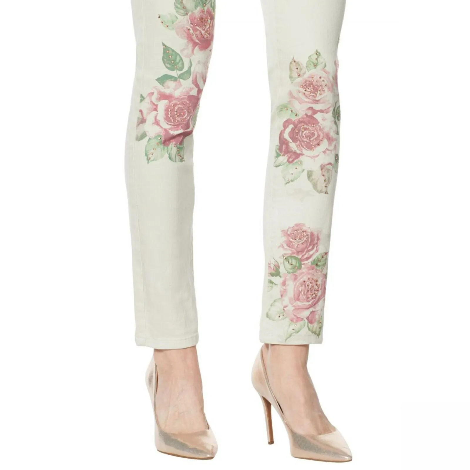 DG2 by Diane Gilman Classic Stretch Artwork Printed Jeans Khaki 6 Tall