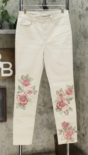 DG2 by Diane Gilman Classic Stretch Artwork Printed Jeans Khaki 6 Tall