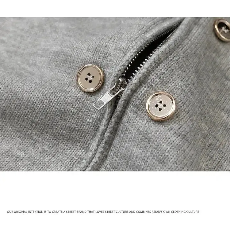 Double-Breasted Zipper Knit Cardigan Jacket