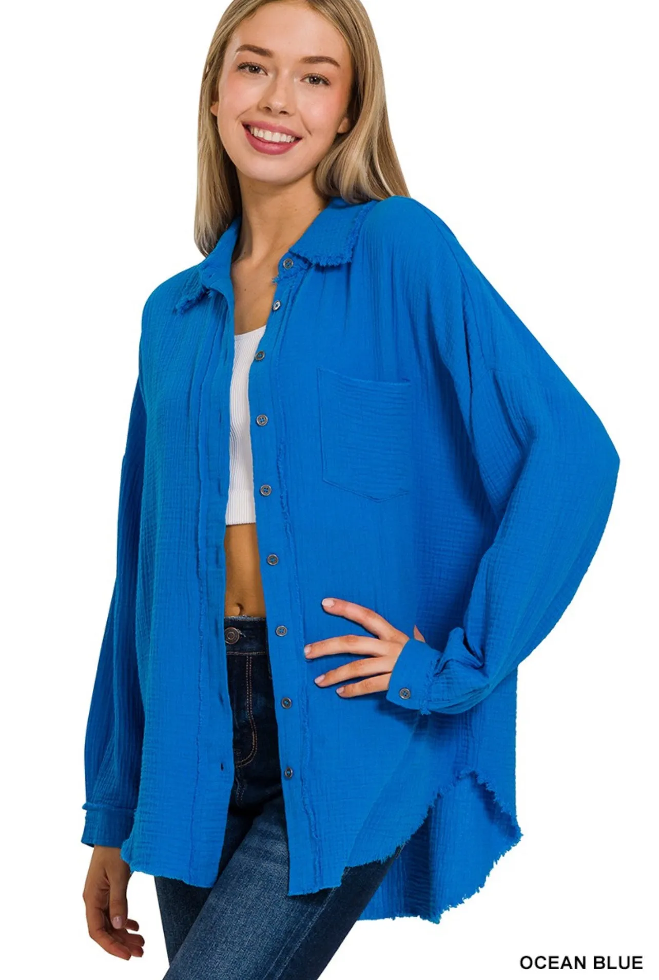 Double Gauze Buttondown Shirt *OCEAN BLUE*