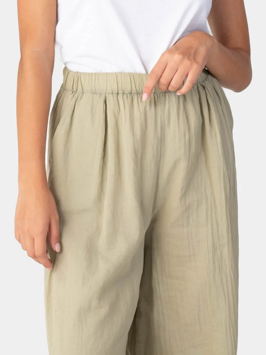Elastic Waist Layered Hem Palazzo Organic Cotton Trousers