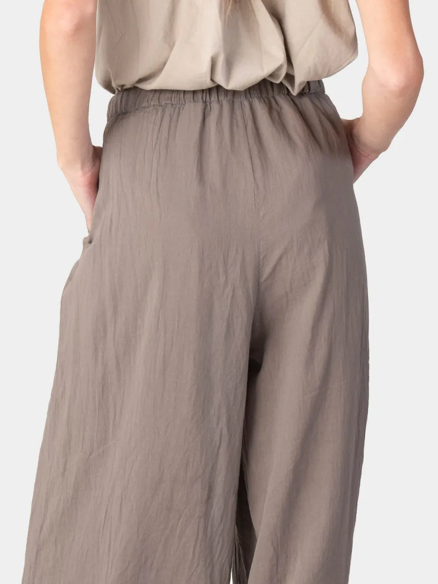 Elastic Waist Layered Hem Palazzo Organic Cotton Trousers