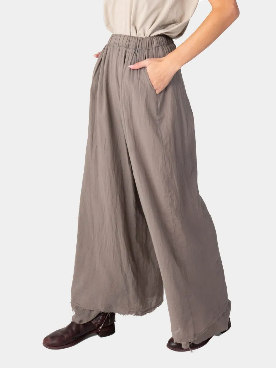 Elastic Waist Layered Hem Palazzo Organic Cotton Trousers
