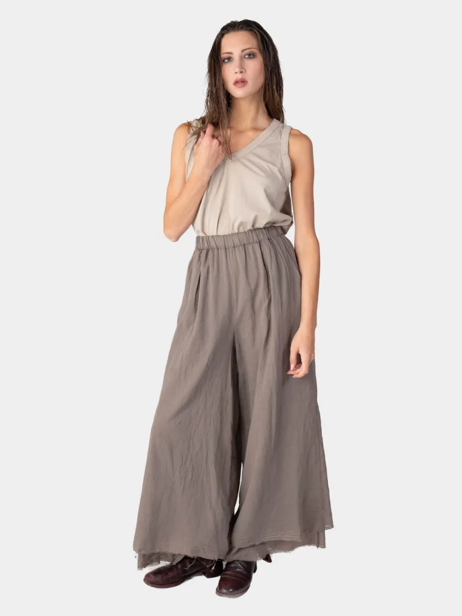 Elastic Waist Layered Hem Palazzo Organic Cotton Trousers