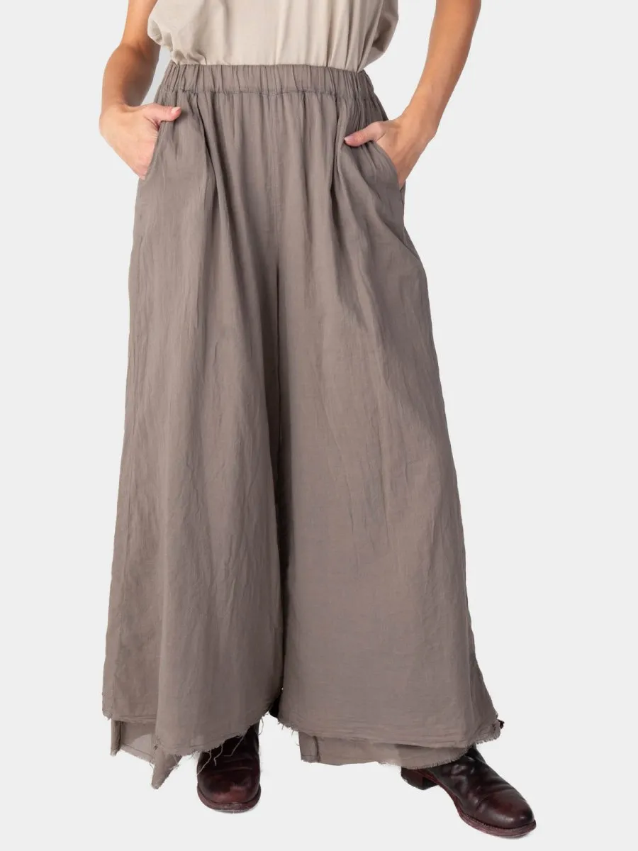 Elastic Waist Layered Hem Palazzo Organic Cotton Trousers