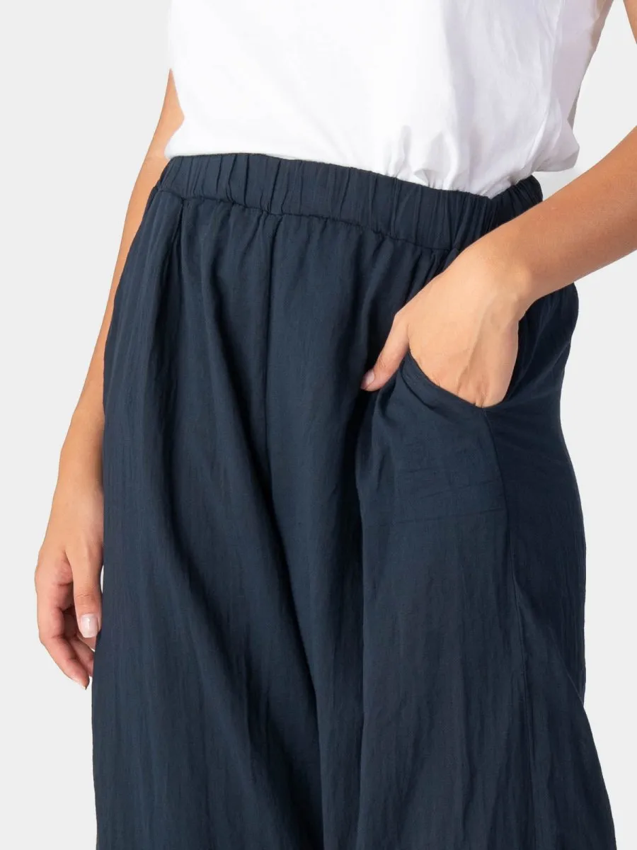Elastic Waist Layered Hem Palazzo Organic Cotton Trousers