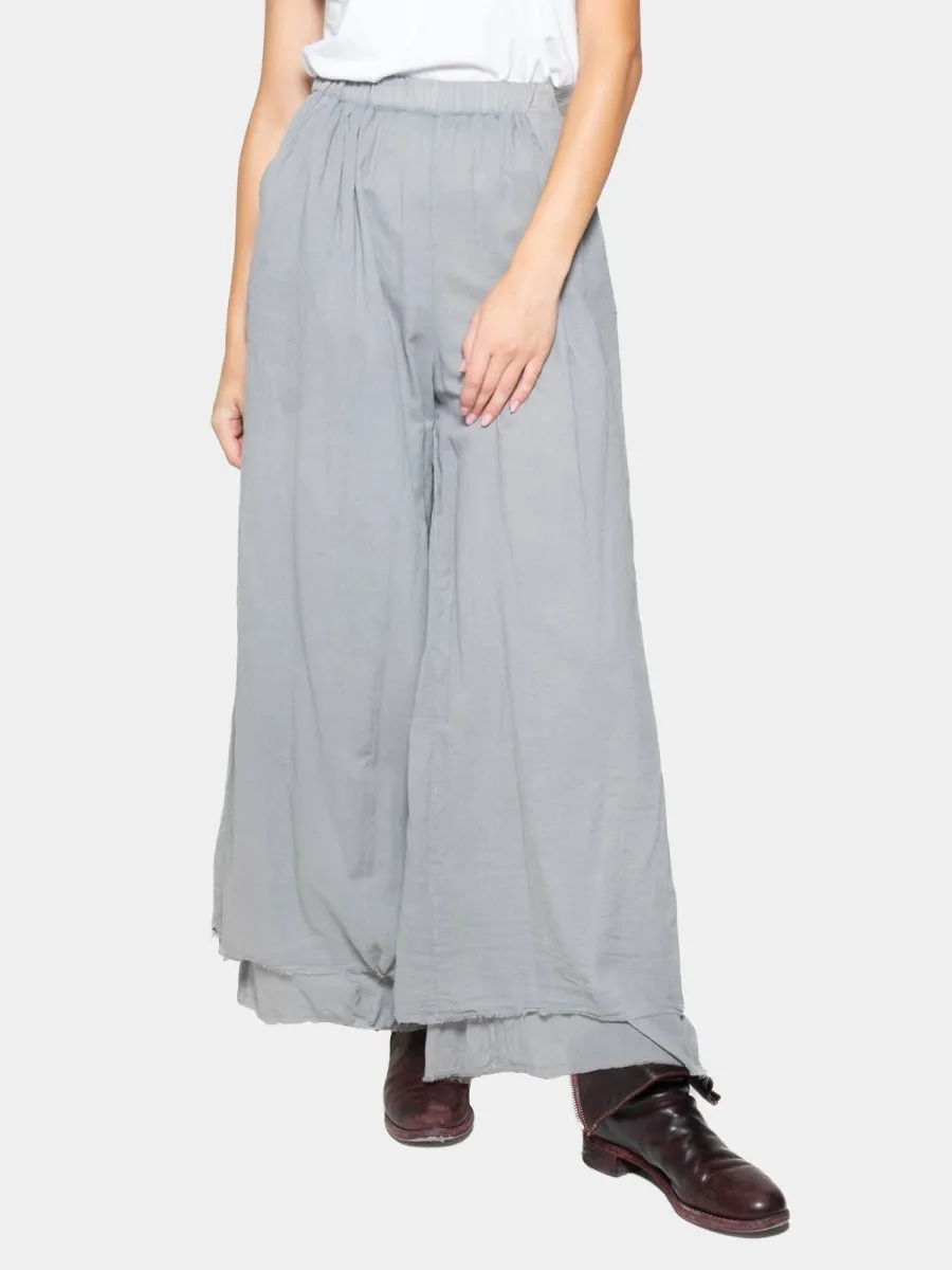 Elastic Waist Layered Hem Palazzo Organic Cotton Trousers