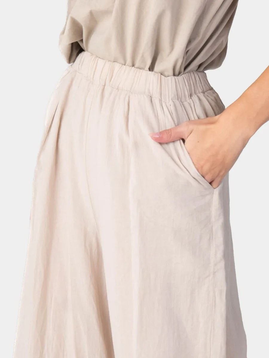 Elastic Waist Layered Hem Palazzo Organic Cotton Trousers