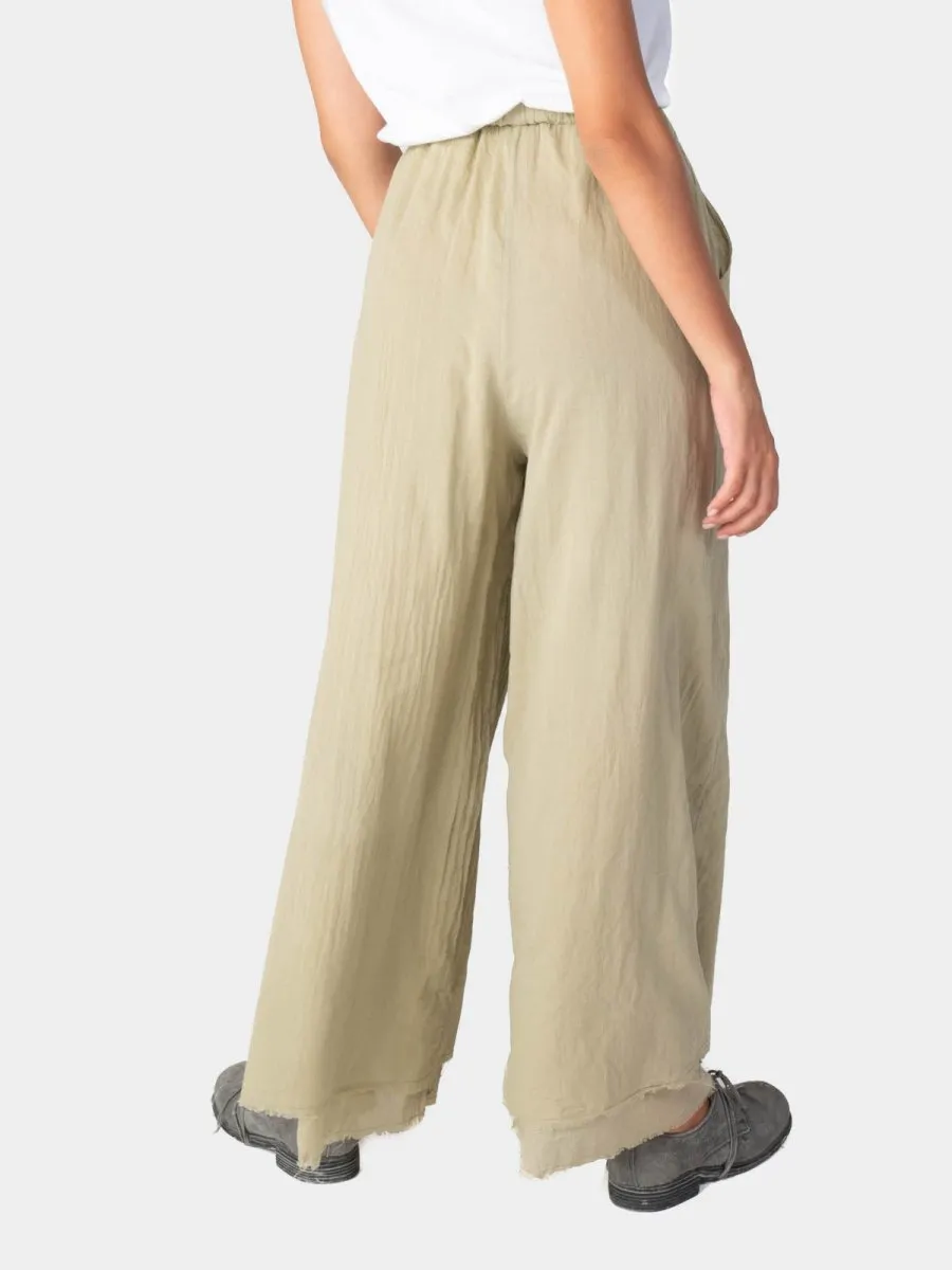Elastic Waist Layered Hem Palazzo Organic Cotton Trousers
