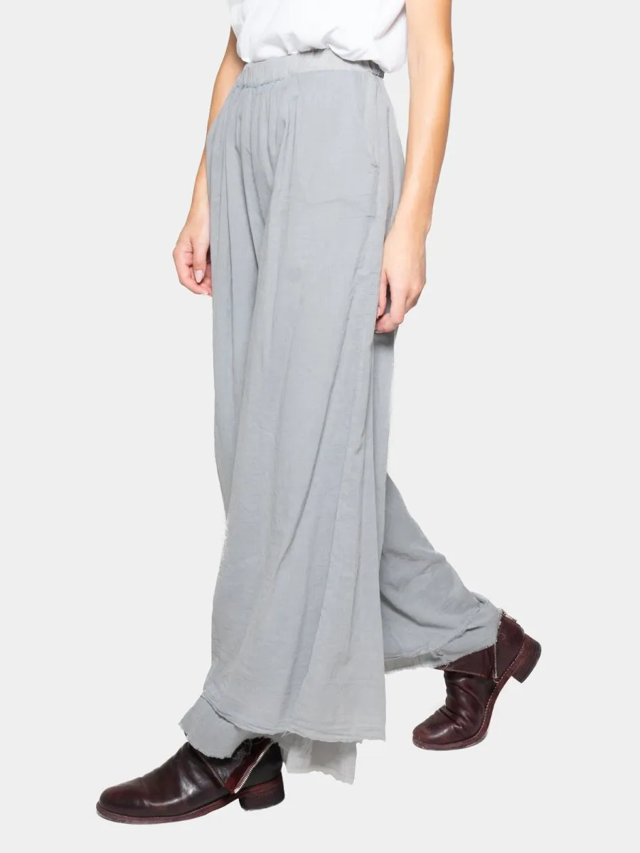 Elastic Waist Layered Hem Palazzo Organic Cotton Trousers