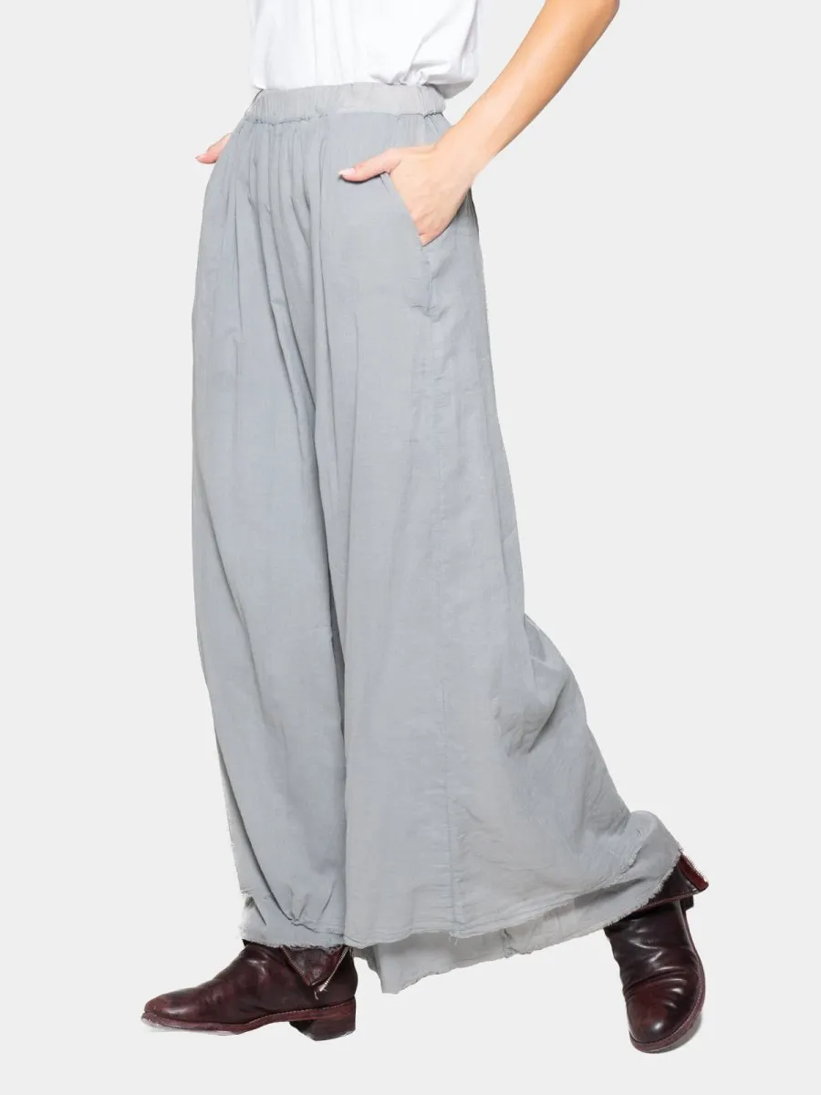 Elastic Waist Layered Hem Palazzo Organic Cotton Trousers