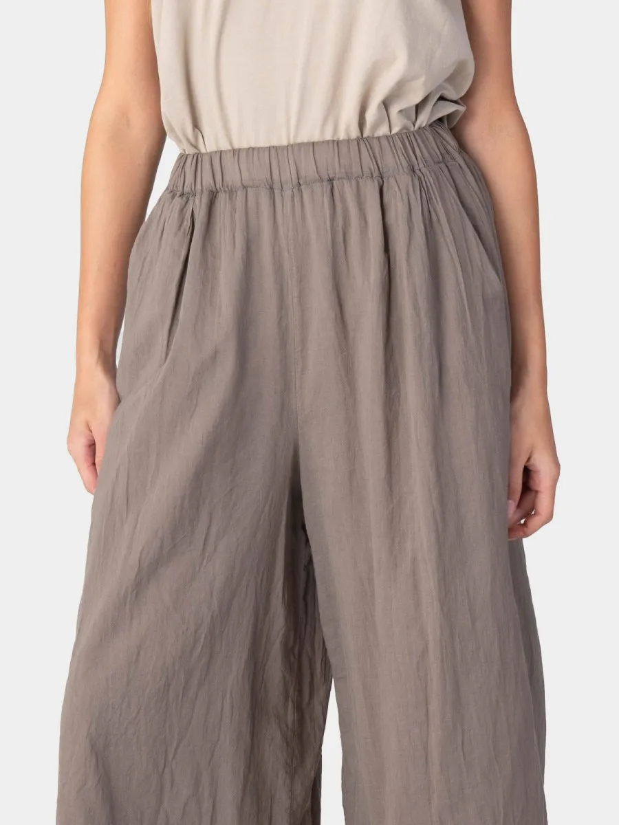 Elastic Waist Layered Hem Palazzo Organic Cotton Trousers