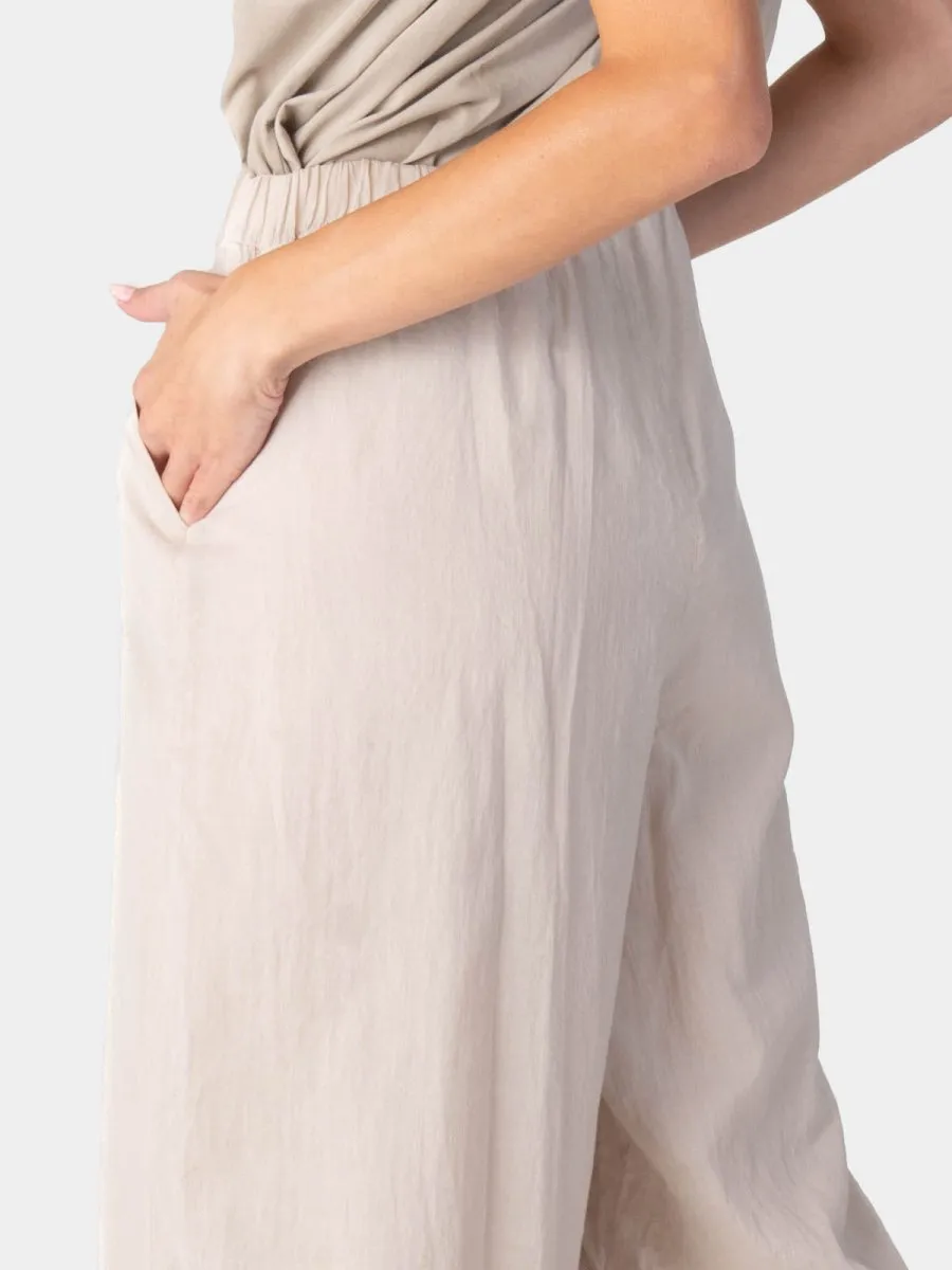 Elastic Waist Layered Hem Palazzo Organic Cotton Trousers