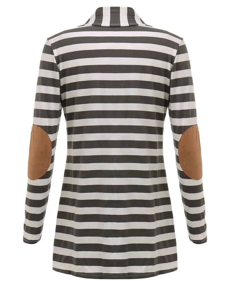 Elbow Patch Long Sleeve Striped Cardigan