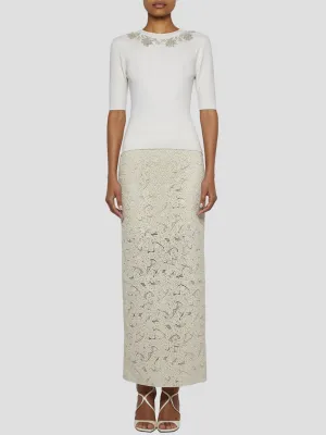 Embellished Short Sleeve Knit Top in White