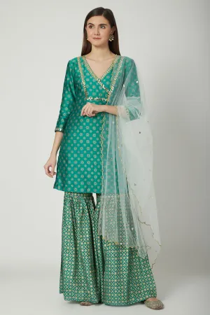Embroidered & Printed Cobalt Blue Sharara Set