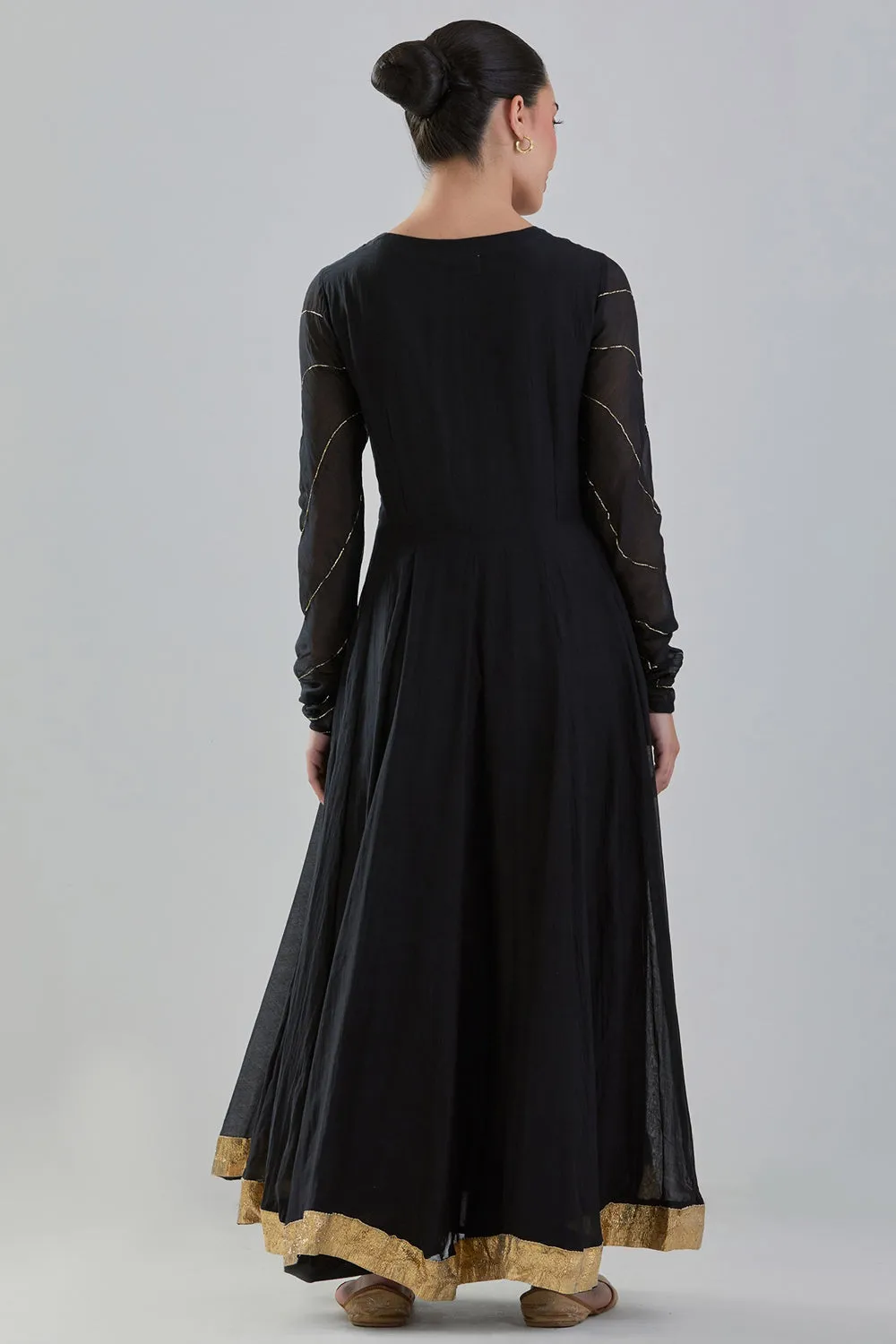 Embroidered Anarkali Set In Black