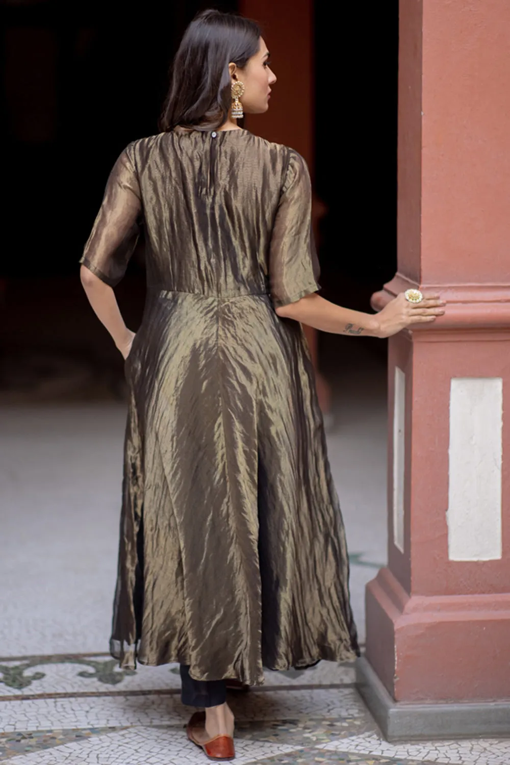 Embroidered Copper Anarkali Set