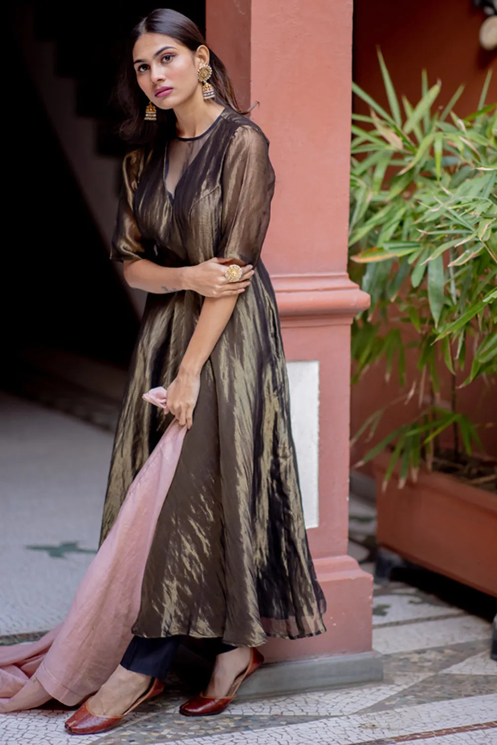 Embroidered Copper Anarkali Set