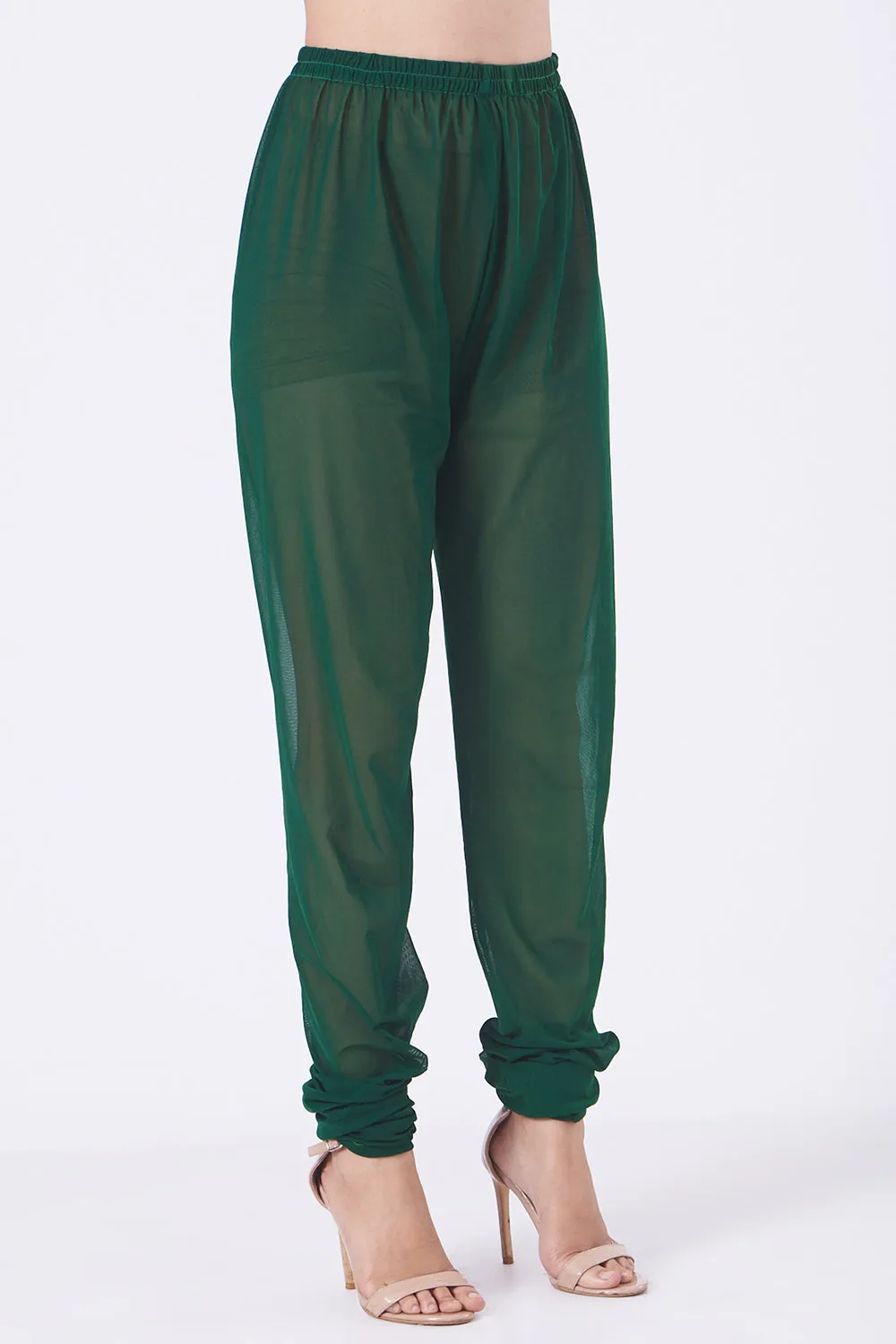 Embroidered Emerald Green Skirt Set In Satin