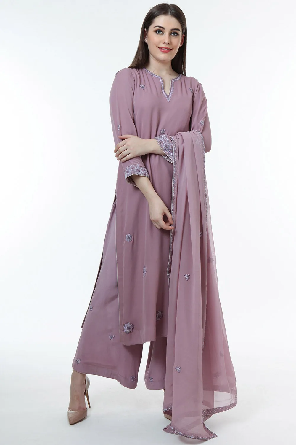 Embroidered Lavender Kurta Set