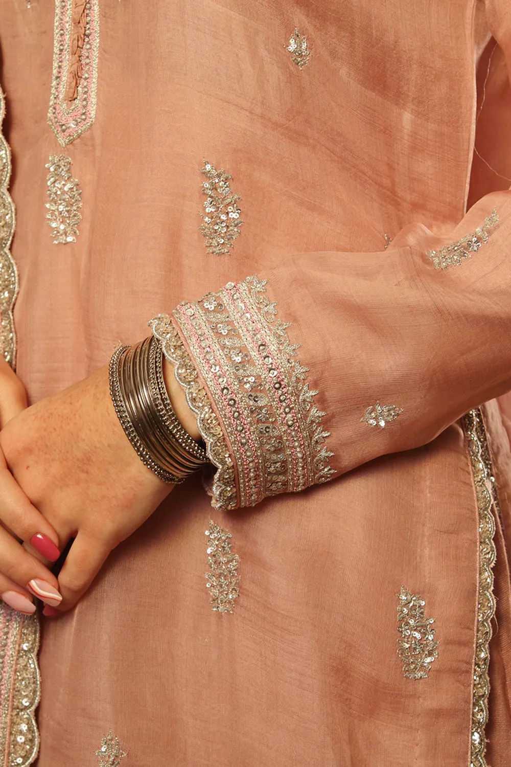 Embroidered Pink Pure Silk Organza Sharara Set
