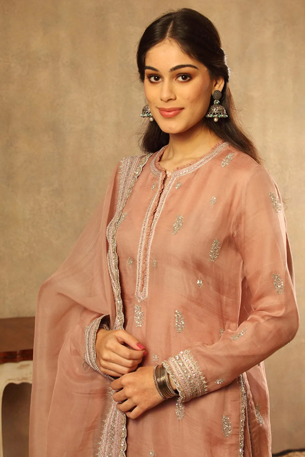 Embroidered Pink Pure Silk Organza Sharara Set