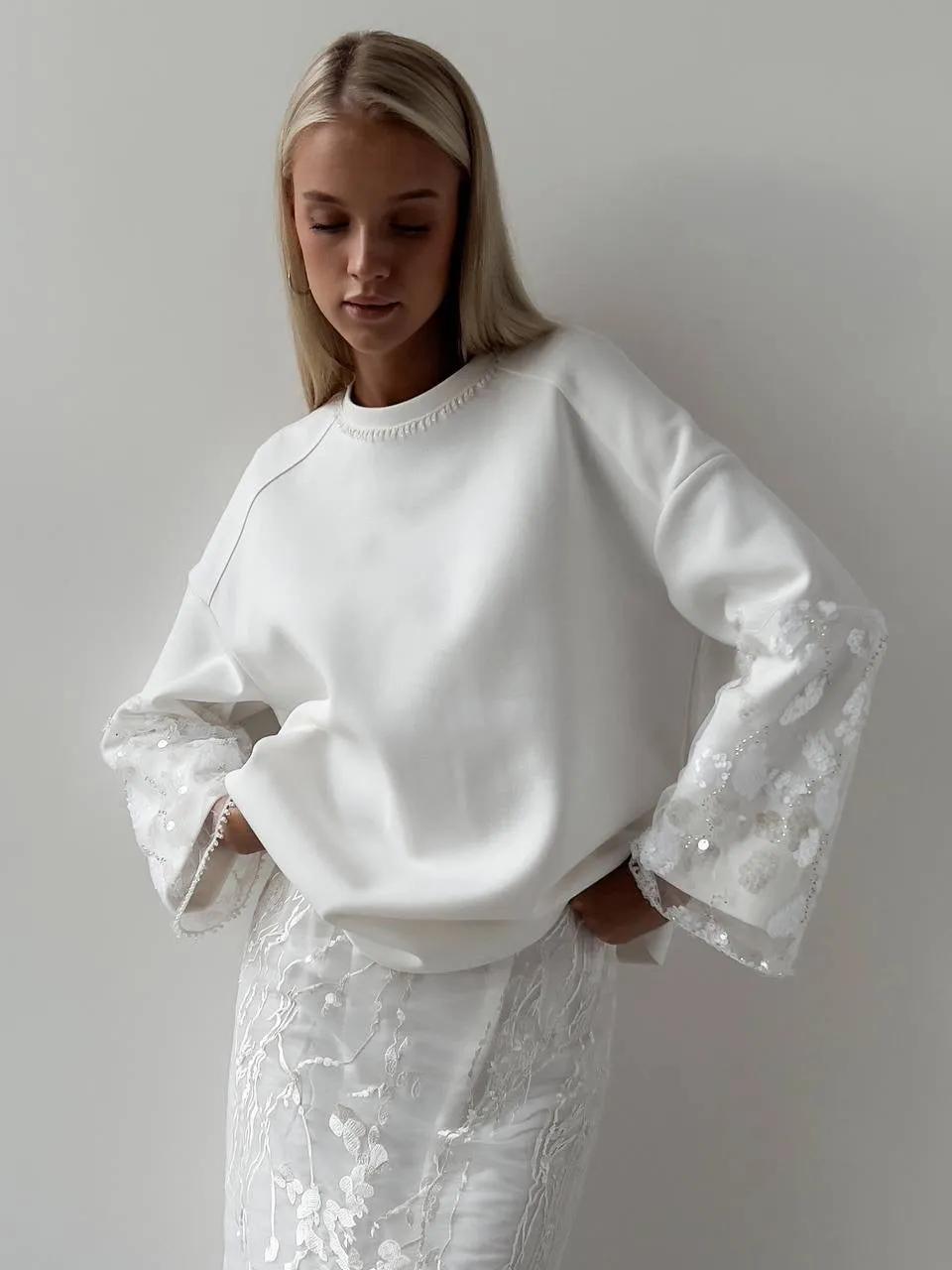 Embroidered White Midi Skirt