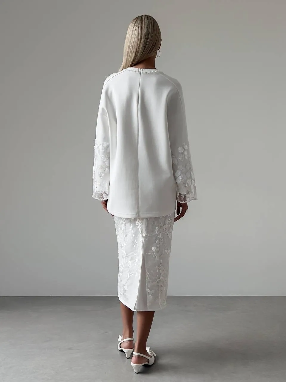 Embroidered White Midi Skirt