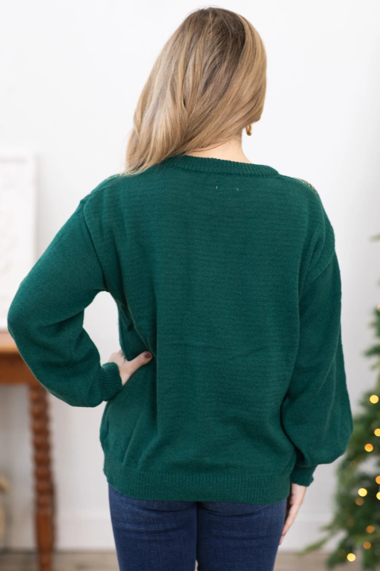 Emerald Sequin Detail Balloon Sleeve Sweater