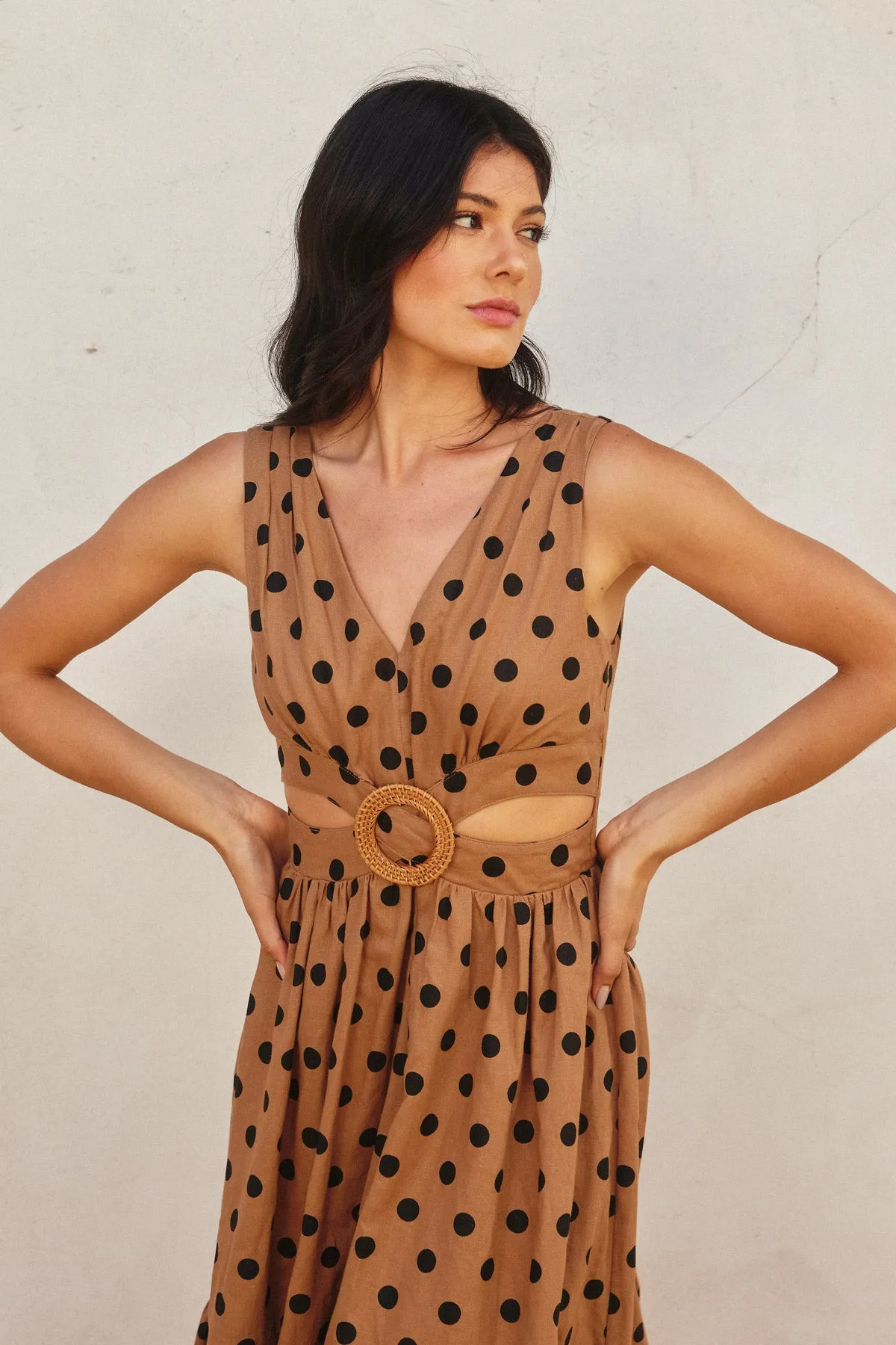 Emily Polka Dot O Ring Cutout Midi Dress