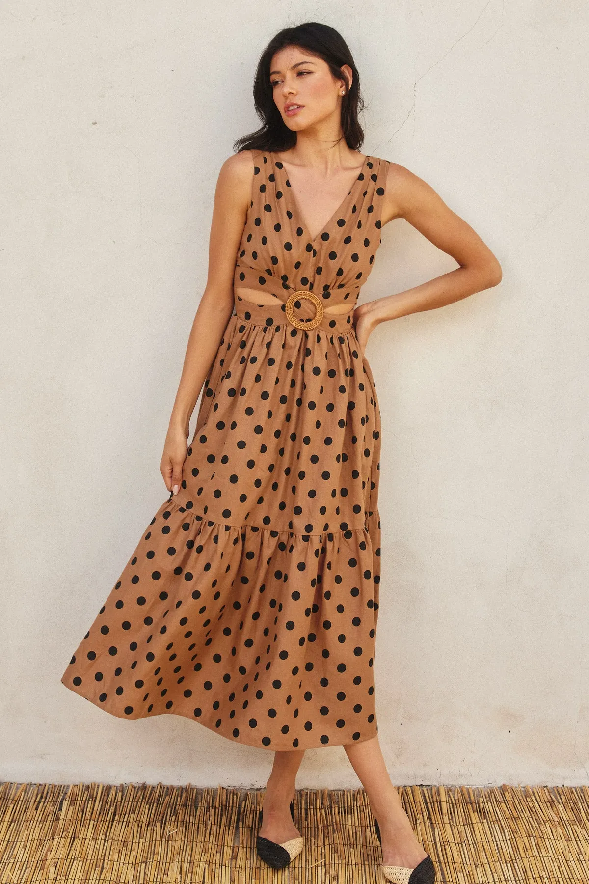 Emily Polka Dot O Ring Cutout Midi Dress