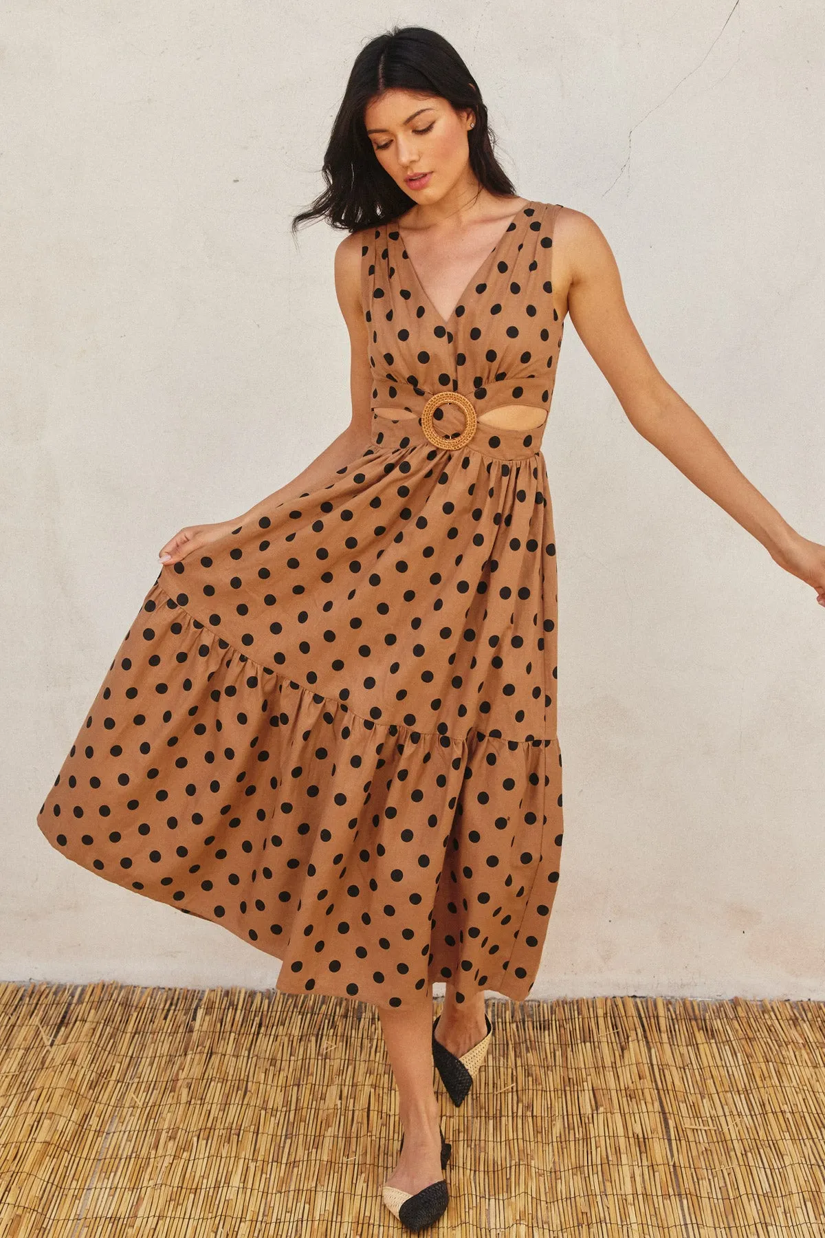 Emily Polka Dot O Ring Cutout Midi Dress