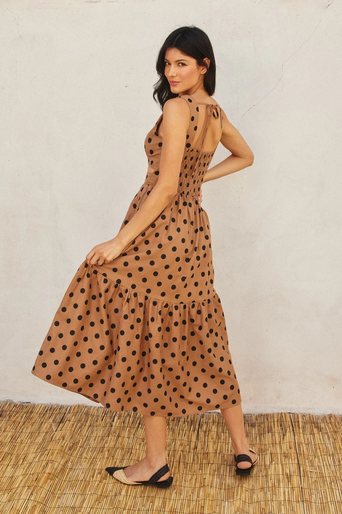 Emily Polka Dot O Ring Cutout Midi Dress