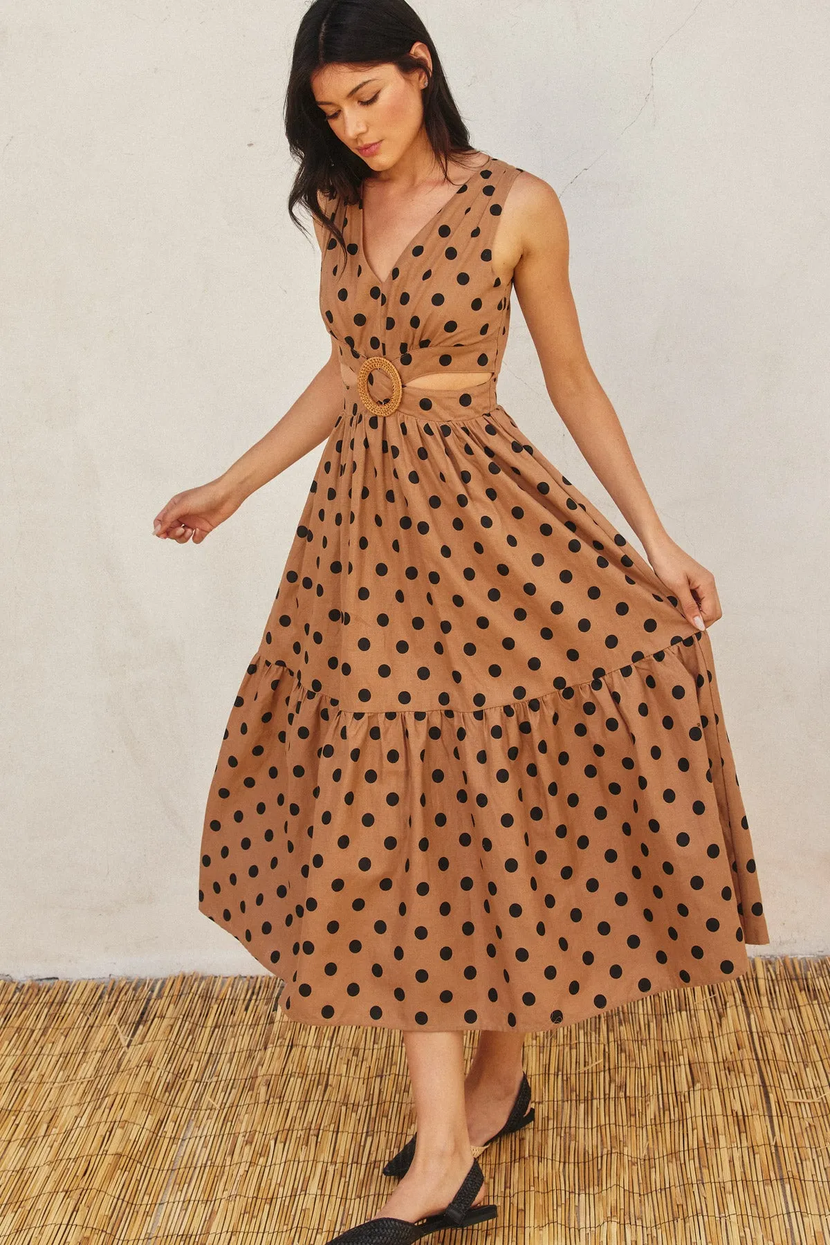 Emily Polka Dot O Ring Cutout Midi Dress