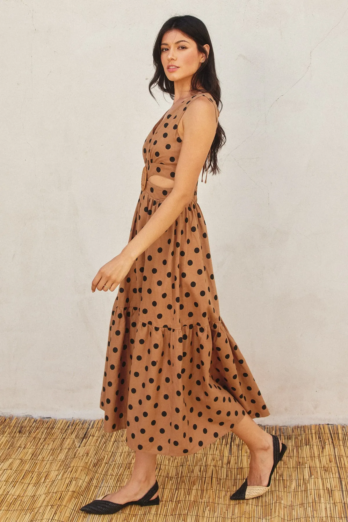 Emily Polka Dot O Ring Cutout Midi Dress