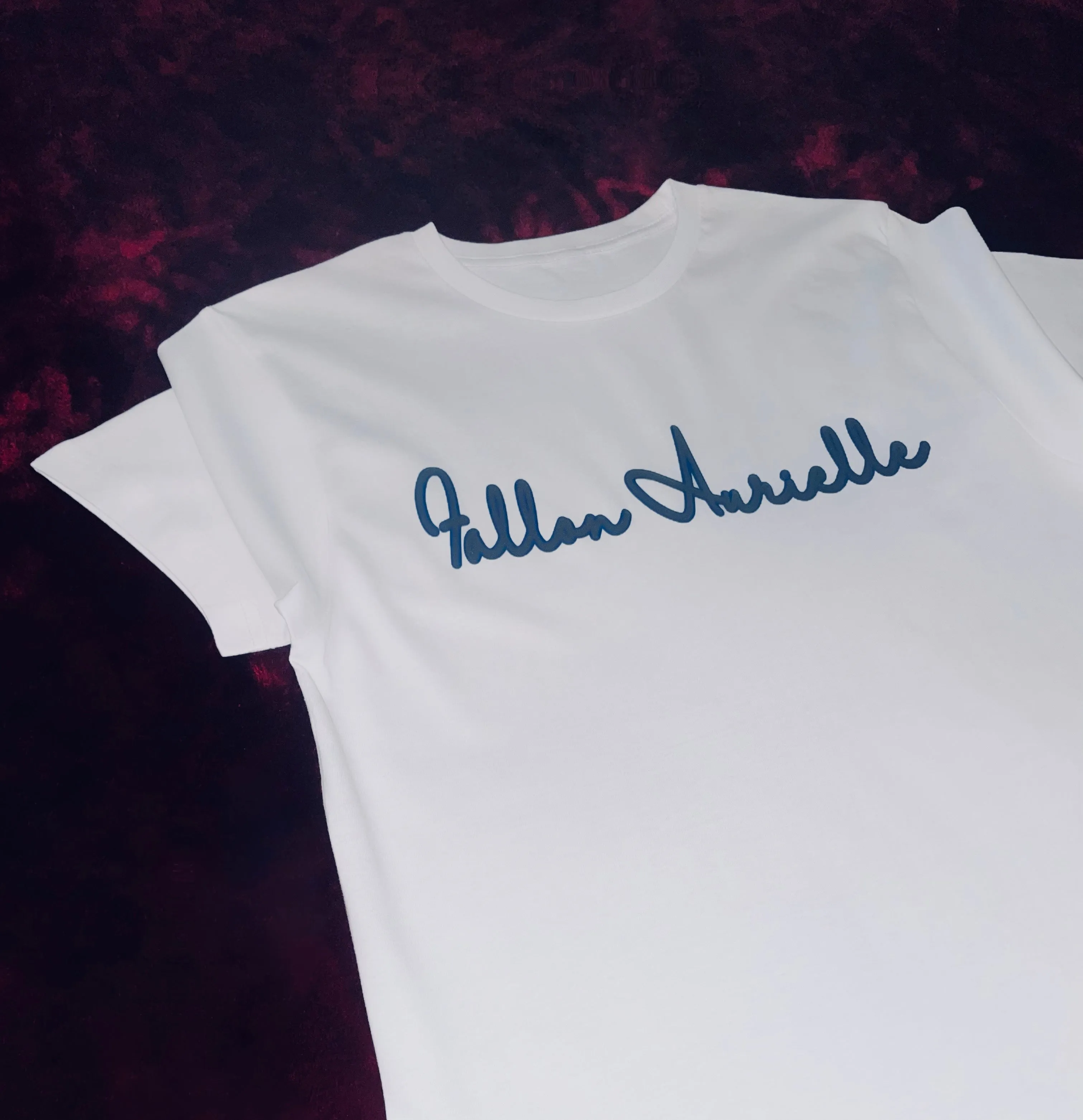 Fallon Aurielle Unisex Signature Classic T-Shirt (White, Denim Blue & Black)
