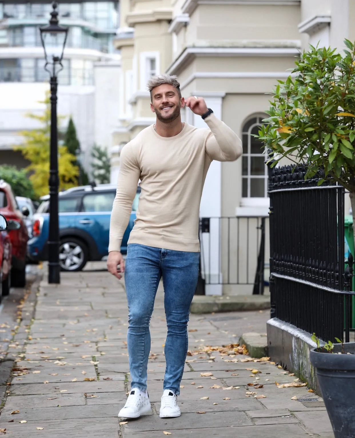 Father Sons Classic Beige Crew Neck Knitted Jumper with Tonal Emblem - FSH672