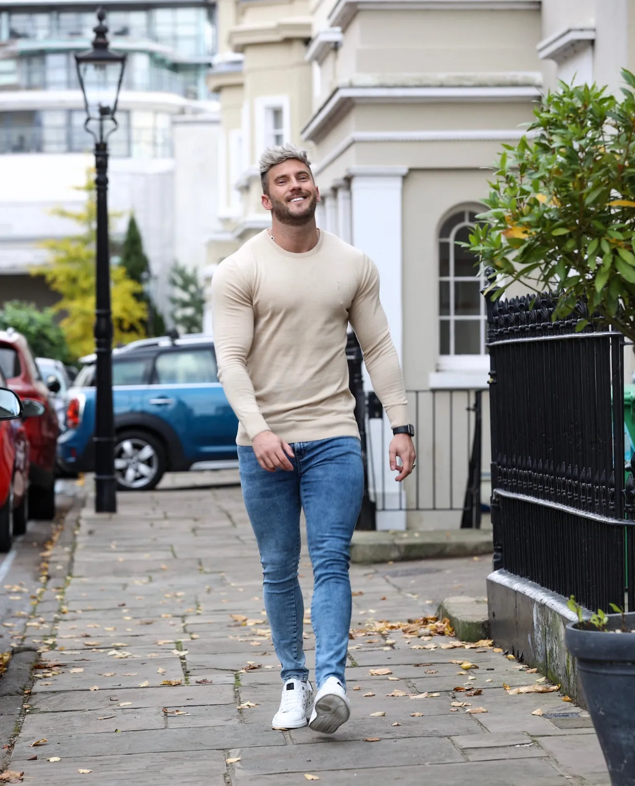 Father Sons Classic Beige Crew Neck Knitted Jumper with Tonal Emblem - FSH672