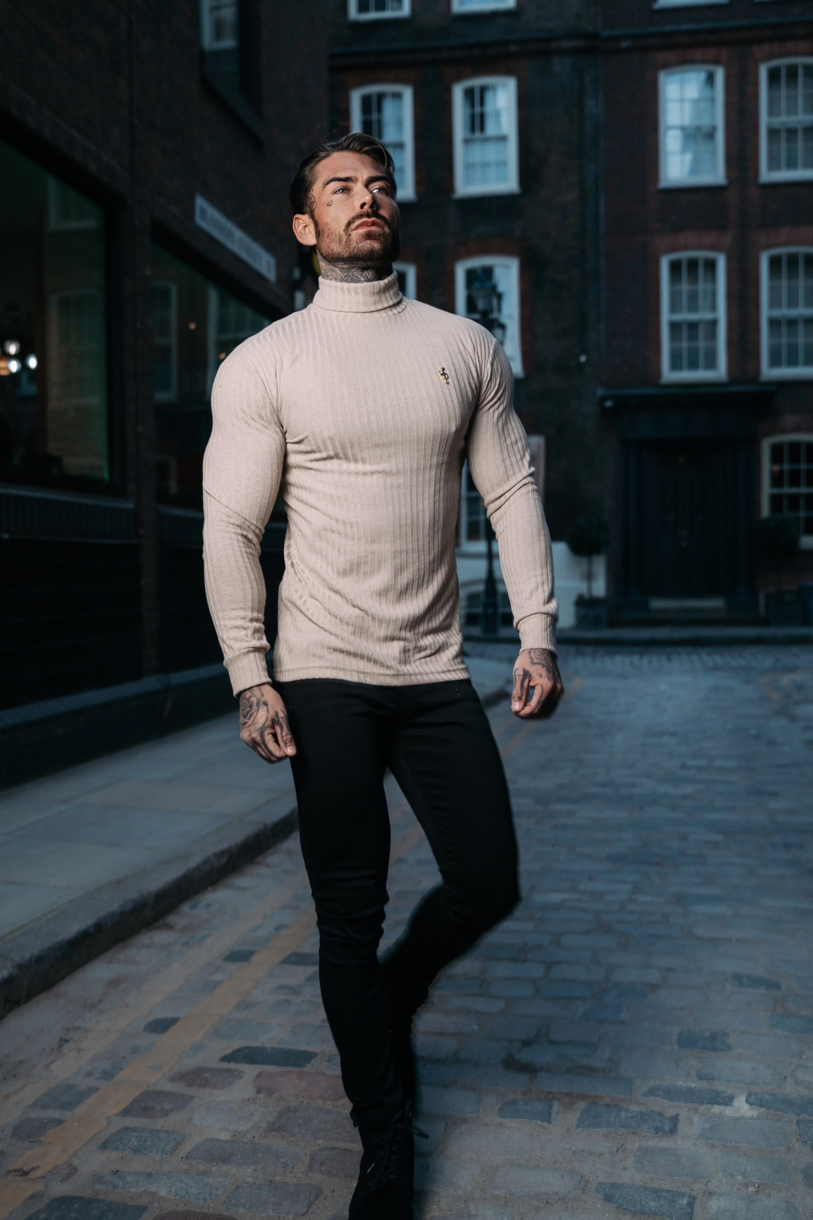 Father Sons Classic Beige / Gold Ribbed Knit Roll-neck Jumper - FSH960