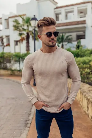 Father Sons Classic Beige Ribbed Knit Jumper With Tonal Embroidery - FSH950