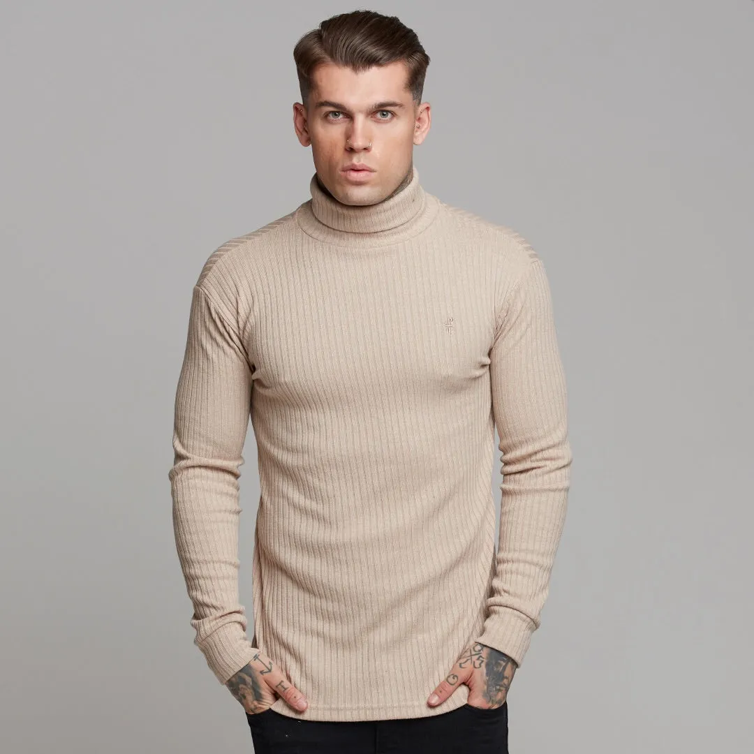 Father Sons Classic Beige Ribbed Knit Roll-neck Jumper - FSH292
